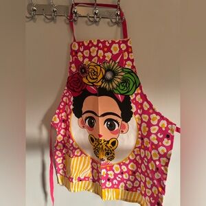 Frida Kahlo Apron with Floral and Leopard Design